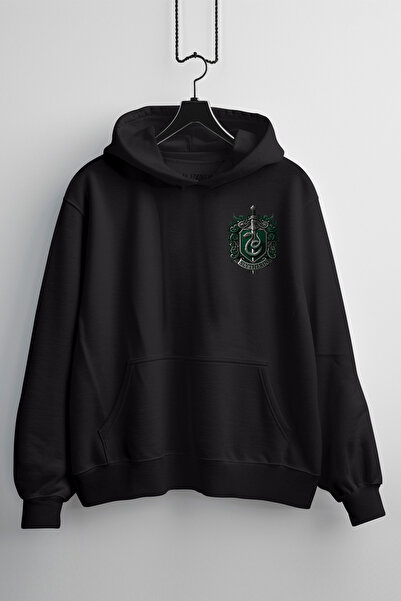 Zestia Unisex Hoodie, Slytherin Tasarım Baskılı, Regular, %100 Pamuk, Siyah Renk Kapşonlu NO: 00529