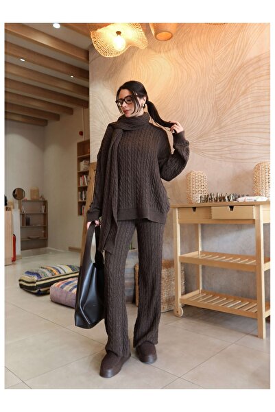 ESRAHELVACI Σετ σάλι με πλεκτό λαιμόκοψη