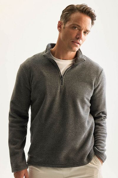 DeFacto Kältebeständiges Anthrazit-Fleece-Sweatshirt – Stehkragen, Reißverschluss, normale Passform Y3996azns