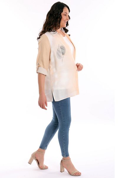 SERTUĞ Plus Size Orange Epaulettes Shirt Blouse Double Suit