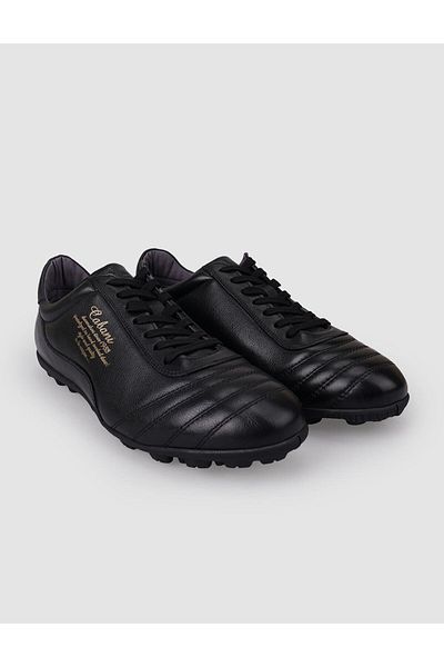 Cabani 100% Genuine Leather Black Lace-Up Men's Astroturf Field Shoes