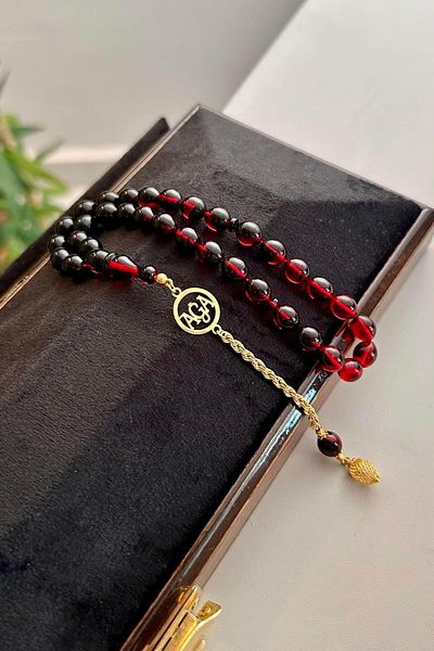 dergah tesbih Ağa Series Gold Design Ankle Length Fire-I Squeeze Amber Rosary