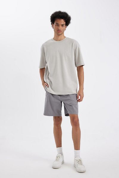 DeFacto Oversize Wide Fit Crew Neck Krátký rukáv Základní hladké tričko z těžké tkaniny X3926Az24Au