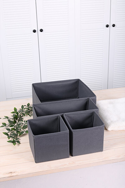 Rope Home 4-Piece Anthracite Striped Cabinet-Drawer Organizer Set 28X28X13 (X1) / 28X13X13 (X1) / 13X13X13 (X2)