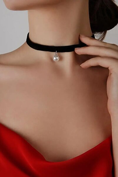 New Obsessions Velvet Pearl Choker Collar Necklace