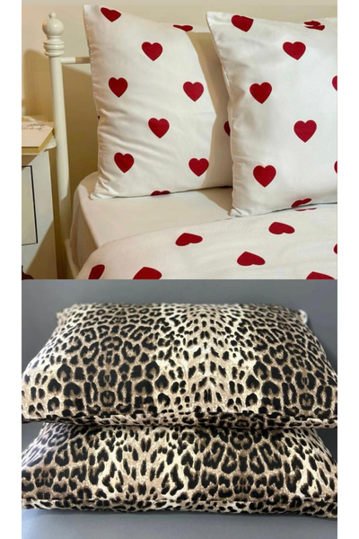 mihriban Set de 4 fete de pernă cu model inimă/leopard 50x70 cm (4 bucăți)