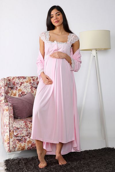 Effort Pijama Maternity Nightgown Set with Pink Dressing Gowns