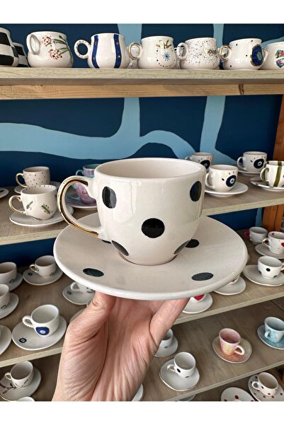 MiAmor ceramic Seramik El Yapımı 24K Altın Dekorlu Nescafe Fincanı