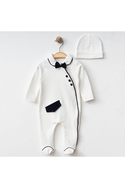 limebabies Navy 100% Cotton Cap Jumpsuit Set