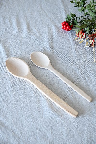 Hagen Set of 2 Wooden Dessert Spoons and Tablespoons Natural Wood Wooden Spoons Without Polish No Varnish Healthy Spoons