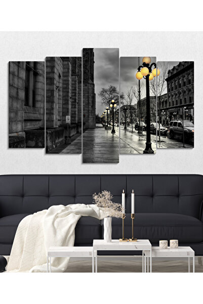 Evinemoda Siyah Beyaz Cadde 5 Parçalı Mdf Tablo