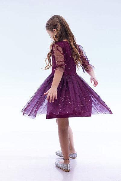 Ahengim Kids Kız Çocuk Yıldız Baskılı Trend Tül Elbise AK2246