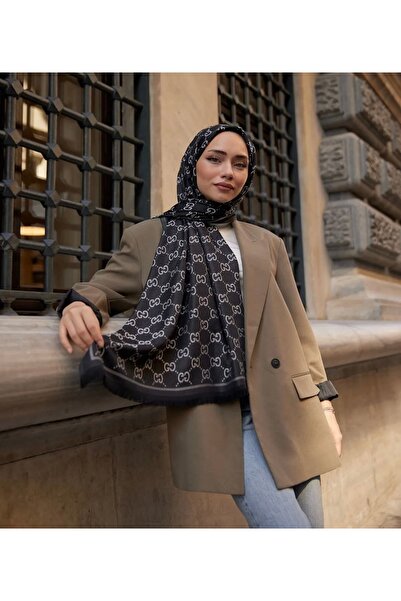 Genel Markalar G Desenli Ipek Kaşmir Çift Taraflı Şal-gri