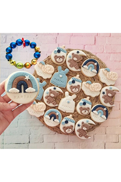 Tatlı Armağanlar İsimli Gökkuşaklı Yenidoğan Bebek Konseptli Butik Kurabiye - 20 Adet