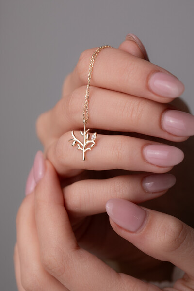 Kolyecik 14 Ayar Altın Zeytin Dalı Kolye