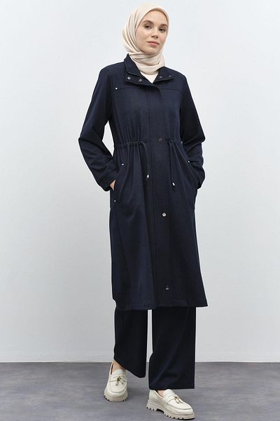 Tuğba Stand Collar Waist Lace up Cap - Navy Blue