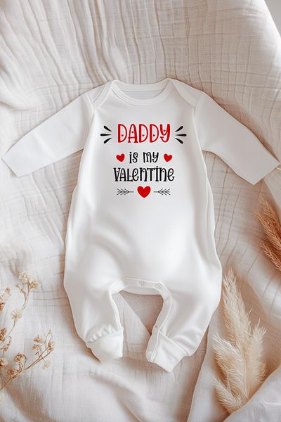 Astral Baby 100% Cotton Long Sleeve Valentine's Day Themed Baby Romper Daddy Is My Valentine