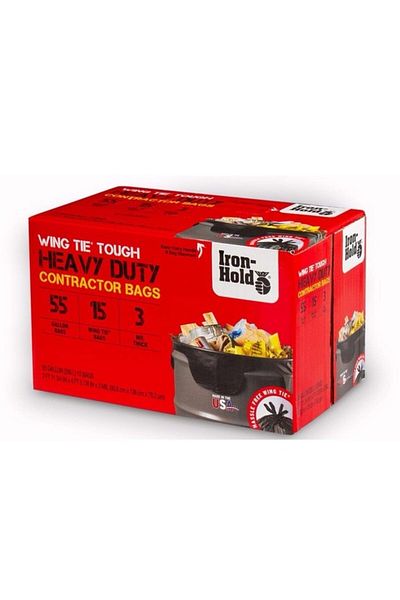 Iron-Hold 15-Piece Wing Tie Tough Plastic Contractor Bags 55 Gal