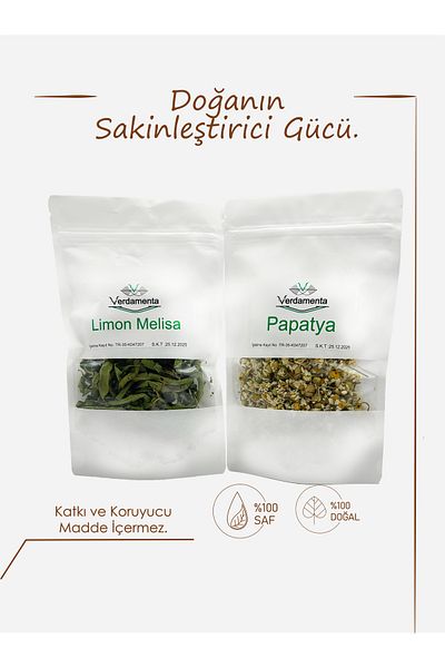 verdamenta Relaxing and Stress Reducing Lemon Balm and Chamomile Set - 20GRX 2 Natural Herb Ziplock Packaging