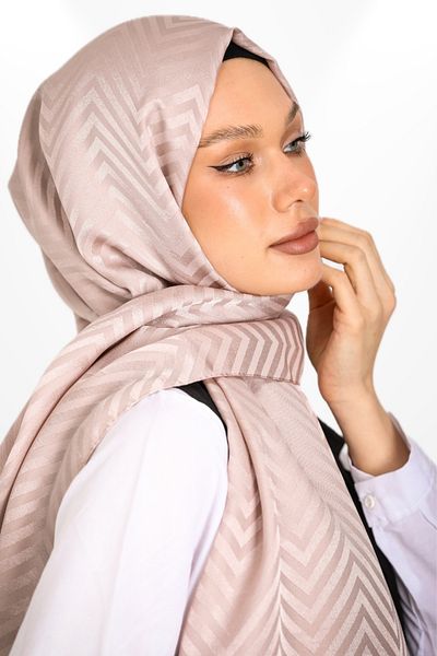 hijabchi Εισαγόμενο Silky Jacquard Shawl Zigzag Model - Νέες Συλλογές - Μπεζ
