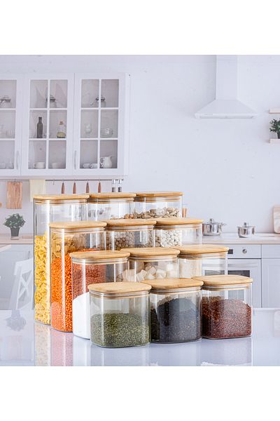 Lizzy Square Luxury Spice Rack Set with 12 Bamboo Lids