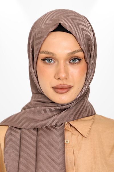 hijabchi Imported Silky Jacquard Shawl Zigzag Model - New Collections - Brown