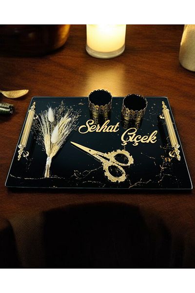 CyzHome Heartfelt Black Patterned Glass Promise Tray