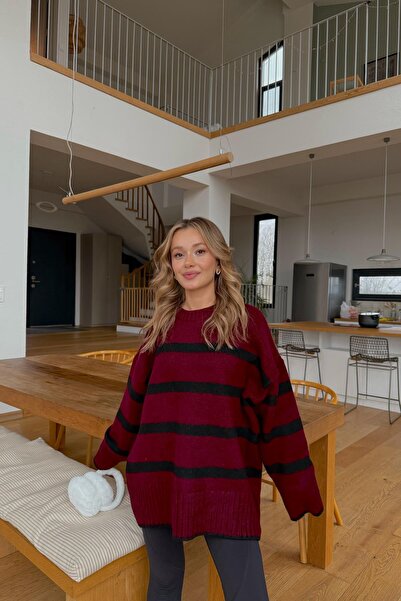 mylove Burgundy Striped Oversize Sweater