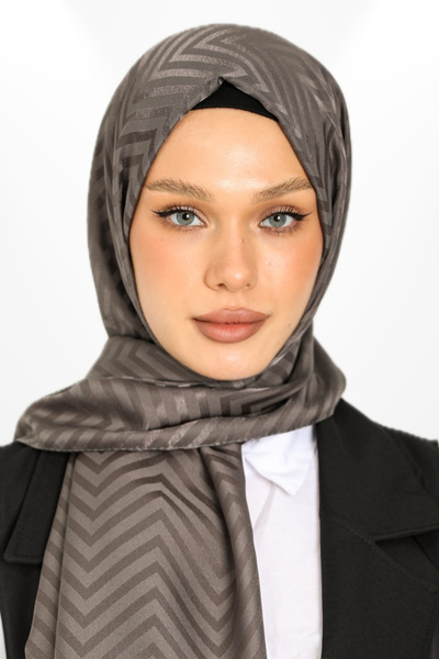 hijabchi Imported Silky Jacquard Shawl Zigzag Model - New Collections - Dark Gray