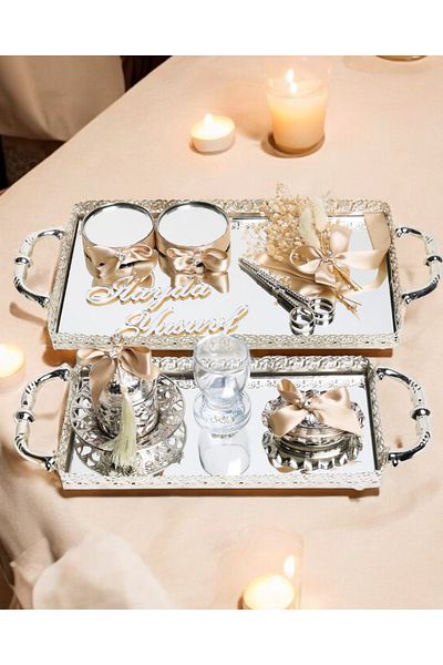 CyzHome Affection Lace Silver Promise Engagement Tray and Groom Coffee Cup Tray