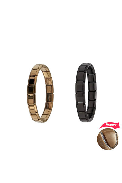 Meyras Touch 2'Li Set Gold Siyah Çelik İtalyan Bileklik (hediye su yolu bilek...