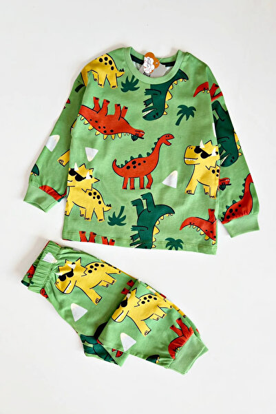 bunny hopp Fiú dinoszaurusz mintás pizsama szett - 100% pamut egyszínű fésült fésült szövet