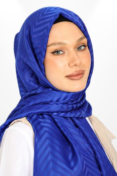 hijabchi Εισαγόμενο μοντέλο ζιγκ-ζαγκ σάλι μεταξένιο ζακάρ - Νέες συλλογές - Saks Blue