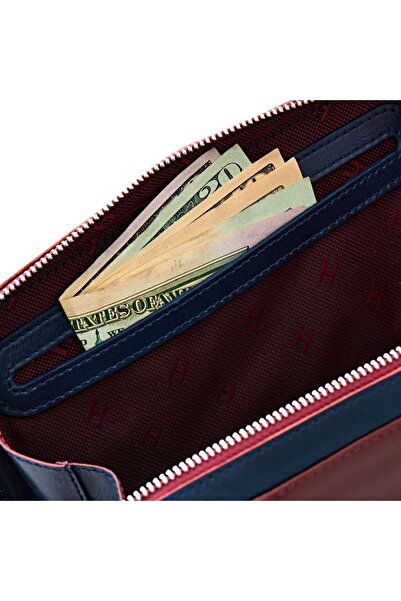 HELMBROOK Carlye Unisex Burgundy Khaki Leather - RFID Protected Bag with Front Pocket and Zipper