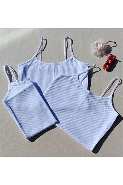 siyalife Ribbed Flexible 3-Piece White Women's Tank Top