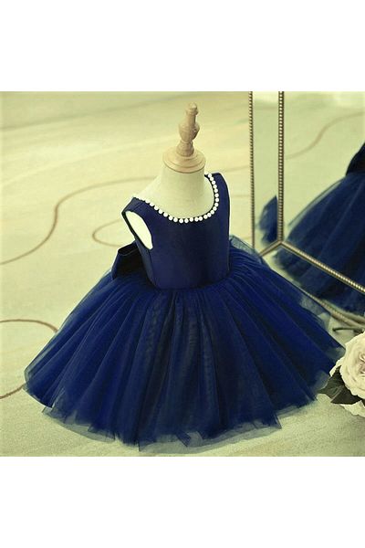 HSNLİFE Girl Doll Collar and Bow Pearl Dress Birthday Dress Girls' Evening Dress Elegant Princess Dress