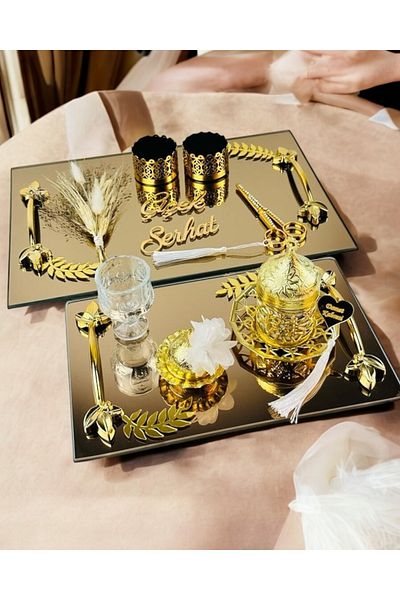 CyzHome Cherish Gold Mirrored Engagement Tray and Promise Tray