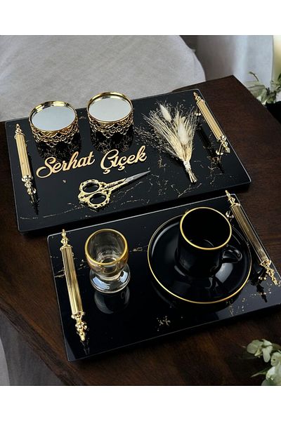 CyzHome Heartfelt Black Patterned Glass Promise Tray