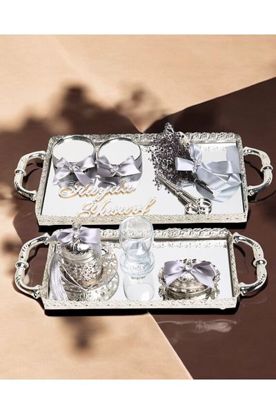 CyzHome Affection Lace Silver Promise Engagement Tray and Groom Coffee Cup Tray