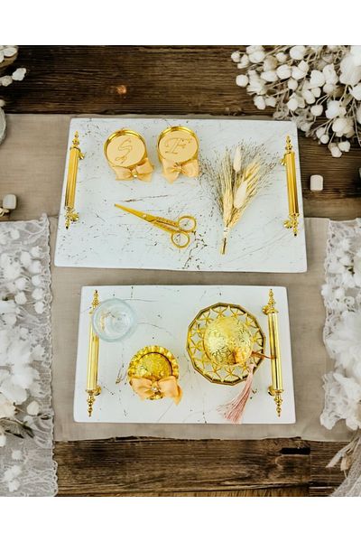 CyzHome Soulmate White Patterned Promise Tray and Engagement Tray