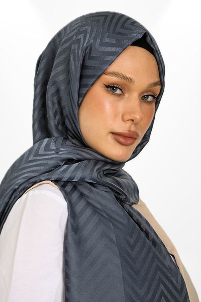 hijabchi Imported Silky Jacquard Shawl Zigzag Model - New Collections - Smoked