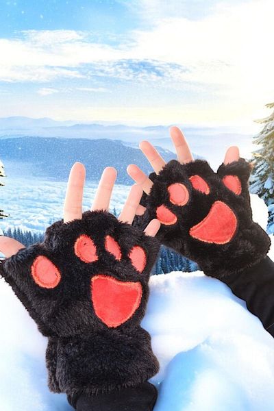 TAKIŞTIR Black Color Paw Figured Gloves