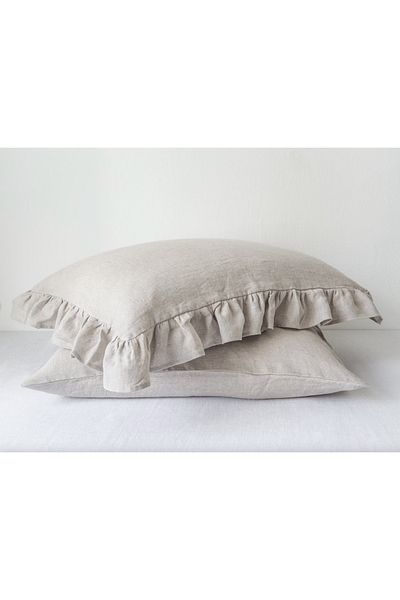 Tinybabyconcept Φυσική Ακατέργαστη Λινό Μαξιλαροθήκη 2 τεμαχίων 50x70 Κρόσσια, Αναπνεύσιμη, Διακοσμητική, 100% Βαμβάκι Μπεζ