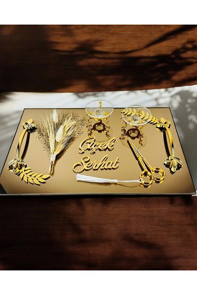 CyzHome Cherish Gold Mirrored Engagement Tray and Promise Tray