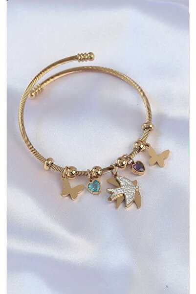 G Sport POLO 316L Vip Steel Butterfly Figured Gold Color Zircon Stone Handcuff Bracelet