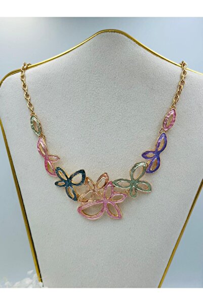 MyladyAccessoriess Sedef Materyal Renkli Kelebek Kolye (Pembe)