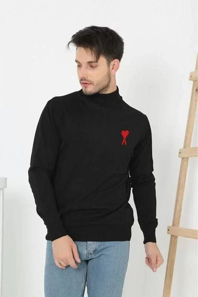 Modayakamoz Tricotaj țesut cu imprimeu pe jumătate de gât unisex - negru