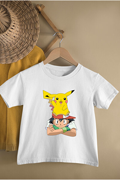 MAGORS تي شيرت بوكيمون آش وبيكاتشو مطبوع - رقبة دائرية من القطن بأكمام قصيرة ...