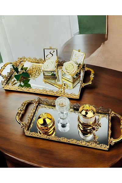 CyzHome Eternal Gold Promise Engagement Tray and Groom Coffee Tray
