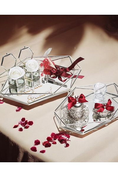 CyzHome Elation Silver Prism Promise Engagement Tray and Groom Coffee Cup Tray